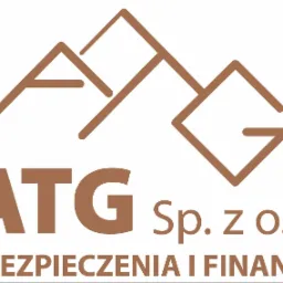 Brązowe logo firmy ATG Sp. z o.o. z geometrycznym symbolem góry, oferującej ubezpieczenia i finanse.