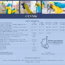 Cennik usług sprzątania domów i mieszkań, obejmujący podstawowe i kompleksowe sprzątanie, mycie okien, sprzątanie po remoncie, sprzątanie piwnic i garaży, sprzątanie łazienek i kuchni, czyszczenie...