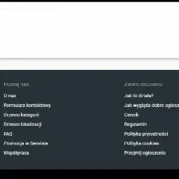 Stopka strony internetowej Enjooy.pl z linkami do różnych sekcji, w tym O nas, Formularz kontaktowy, Drzewo kategorii, Polityka prywatności i Statystyki.