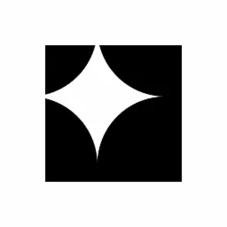 Abstrakcyjny, biały kształt rombu z zaokrąglonymi wierzchołkami na czarnym kwadracie, minimalistyczny design.