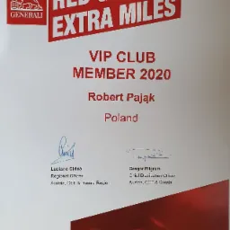 Certyfikat, potwierdzający status jednego z najlepszych doradców ubezpieczeniowych Generali w Europie.