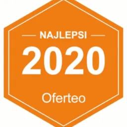Pomarańczowy emblemat Oferteo z napisem 'Najlepsi 2020'.