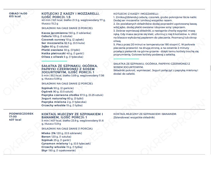 Fragment jadłospisu dla Pacjenta.