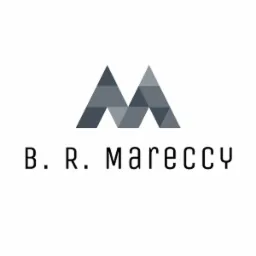 Logo firmy B. R. Mareccy z abstrakcyjnym symbolem góry utworzonym z trójkątów w odcieniach szarości.