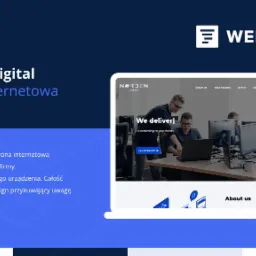 Prezentacja strony internetowej Norden Digital na różnych urządzeniach, ukazująca responsywny design i ofertę firmy, z widocznym zespołem pracującym w tle.