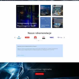 Strona internetowa firmy AJRR prezentująca nowoczesne rozwiązania informatyczne, w tym zintegrowany system wspomagania służb, z logo firmy w lewym górnym rogu.