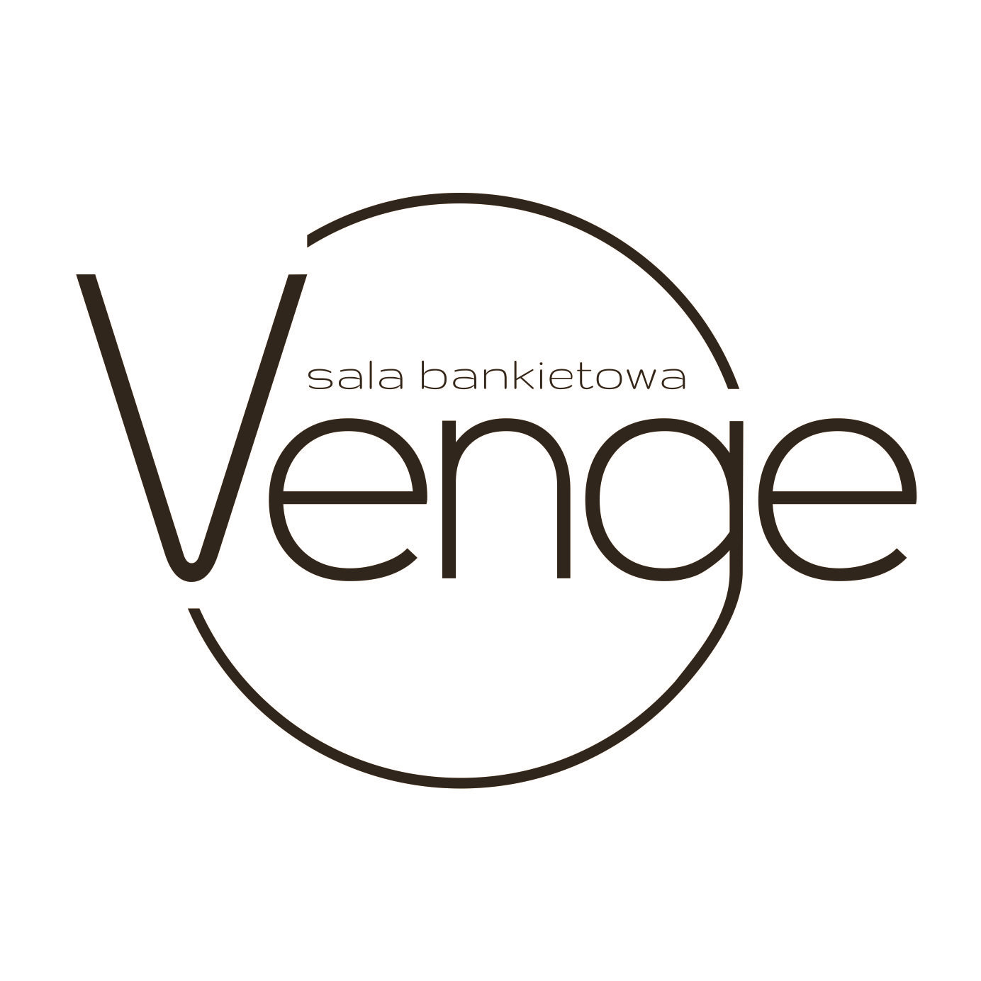 Logo firmy 'Venge sala bankietowa' w minimalistycznym stylu, z nazwą wpisaną w okrąg.