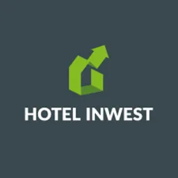Logo firmy Hotel Invest: stylizowana zielona strzałka w kształcie litery G na szarym tle.