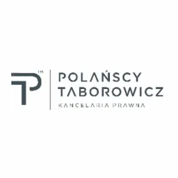 Logo kancelarii prawnej Polańscy Taborowicz z charakterystycznym symbolem 'P' po lewej stronie i nazwą firmy oraz dopiskiem 'Kancelaria Prawna' po prawej, wszystko w kolorze szarym na białym tle.