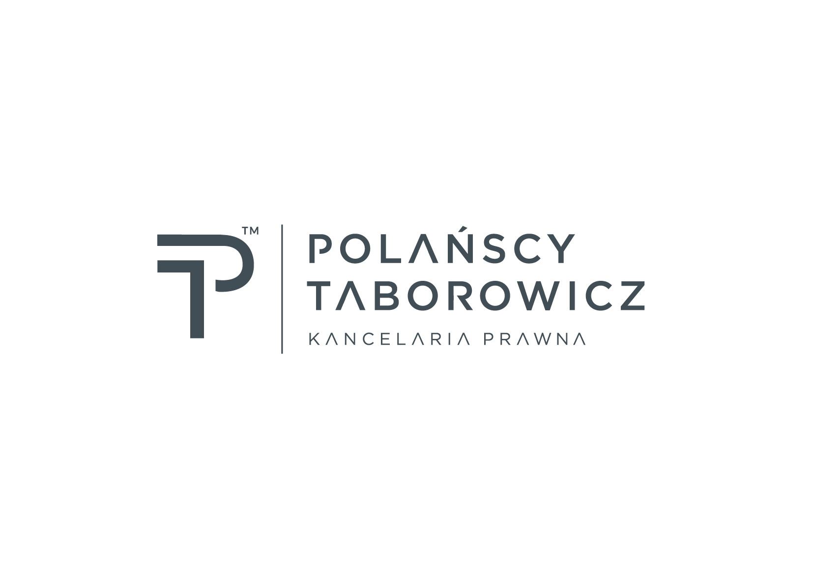 Logo kancelarii prawnej Polańscy Taborowicz z charakterystycznym symbolem 'P' po lewej stronie i nazwą firmy oraz dopiskiem 'Kancelaria Prawna' po prawej, wszystko w kolorze szarym na białym tle.