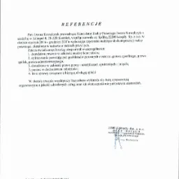 Skan dokumentu referencyjnego od Kancelarii Radcy Prawnego Iwony Kowalczyk dla Spółki ZEM Łabędy, z wyszczególnionym zakresem świadczonych usług.