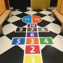 plansza do gry przedszkolu w formie naklejki naklejonej na podłodze