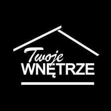 Białe logo z napisem 'Twoje Wnętrze' stylizowane na kształt domu na czarnym tle.