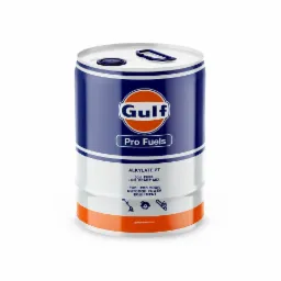 Puszka Gulf Pro Fuels Alkylate 2T do urządzeń ogrodowych, z widocznymi ikonami kosiarki, piły tarczowej i łańcuchowej na białym tle.