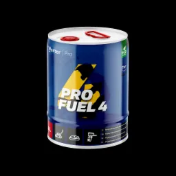 Puszka z alkilowaną benzyną Warter Pro Fuel 4 do silników 4-suwowych, z grafiką motocyklisty off-roadowego, symbolami kosiarki, skutera wodnego i silnika zaburtowego.