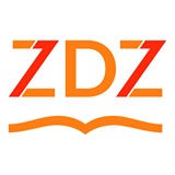 Logo firmy ZDZ z czerwono-pomarańczowym napisem i symbolem otwartej książki poniżej.