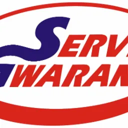 Logo firmy Serwis Gwarant w czerwono-niebieskiej kolorystyce, umieszczone w czerwonej elipsie.