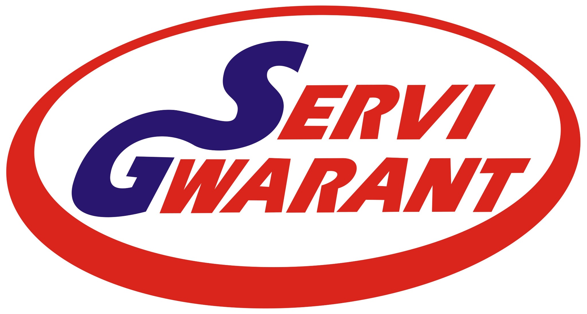 Logo firmy Serwis Gwarant w czerwono-niebieskiej kolorystyce, umieszczone w czerwonej elipsie.