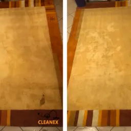 Porównanie dywanu przed i po czyszczeniu. Po lewej stronie widoczne zabrudzenia, po prawej dywan po usunięciu plam.