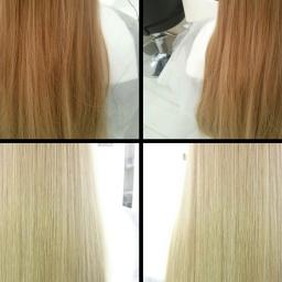 Rozjaśnienie włosów z poziomu średniego brązu do najjaśniejszego blondu. 
Podczas jednej wizyty w salonie udało się uzyskać taki efekt:) 