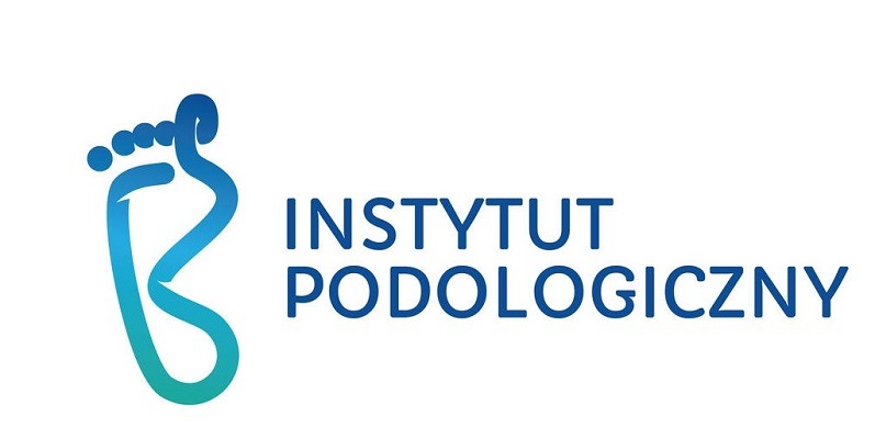 Logo Instytutu Podologicznego z stylizowaną stopą w odcieniach niebieskiego.