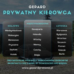 Gepard - Prywatny Kierowca - Indywidualne Przewozy Samochodem Osobowym - Przewóz Osób po Polsce i Europie - Dobry Przewóz Osób Piła