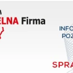 Grafika z logo 'Rzetelna Firma' z konturem Polski na czerwono, obok napis 'Informacja Pozytywna' i przycisk 'Sprawdź'.
