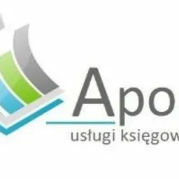Logo firmy Aport.pl z napisem 'usługi księgowe' pod adresem strony i abstrakcyjną grafiką przedstawiającą nachodzące na siebie kartki w kolorach niebieskim, szarym i zielonym.