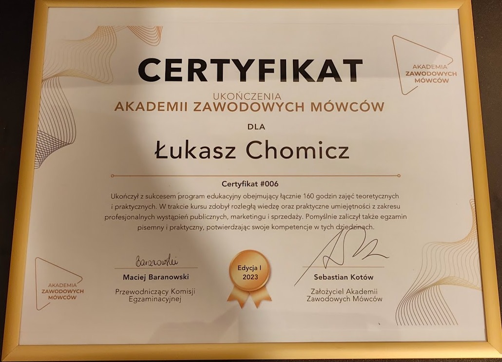 Certyfikat zawodowego mówcy