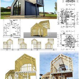 Projekt konstrukcyjny budynku rekreacji indywidualnej. Konstrukcja szkieletowa, drewniana.
