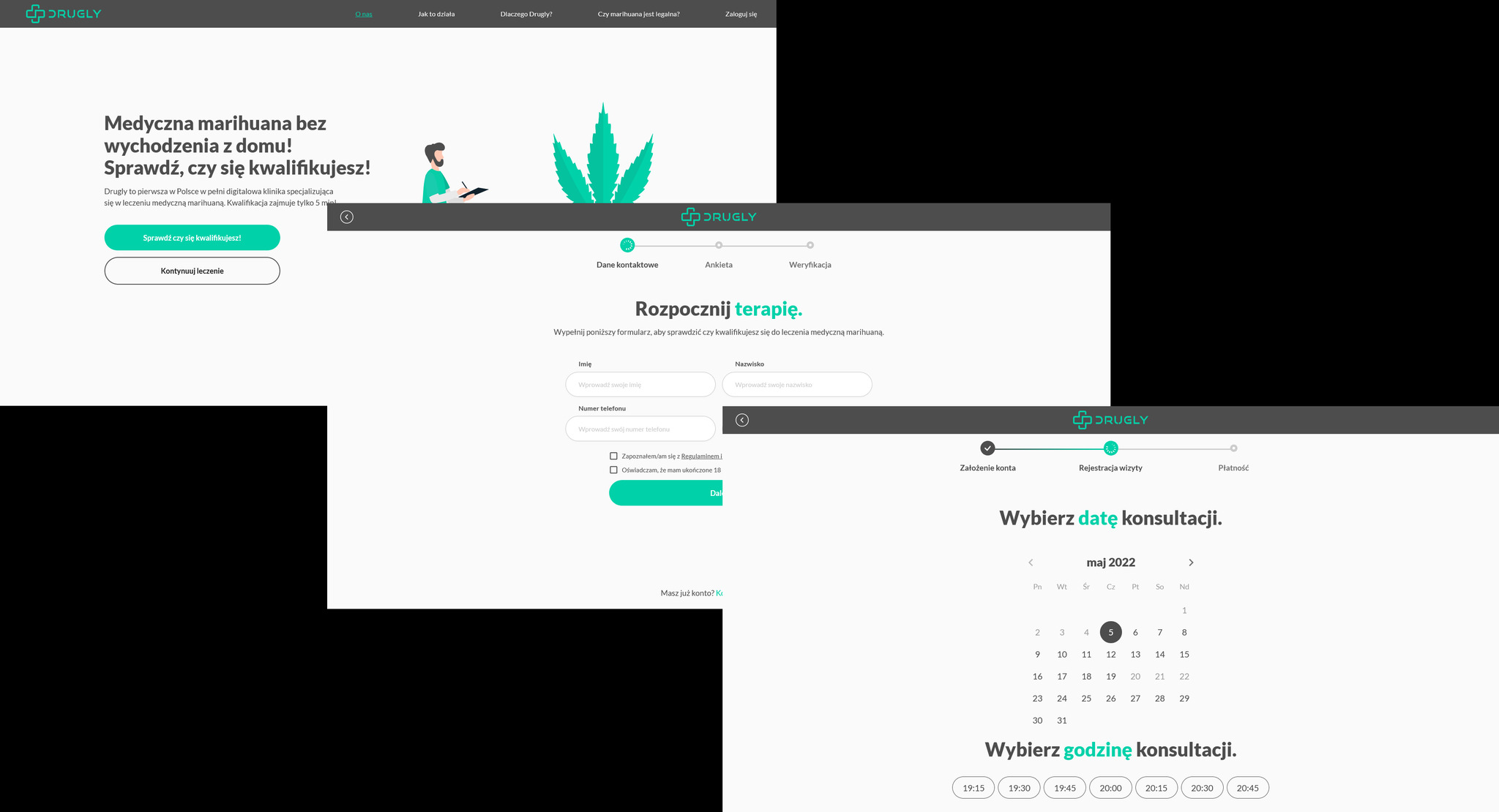 Aplikacja webowa pierwszej w Polsce w pełni digitalowej kliniki specjalizującej się w leczeniu medyczną marihuaną.