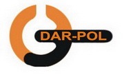 Logo firmy DAR-POL z pomarańczowym okręgiem i czarnym napisem na białym tle.