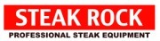 Logo Steak Rock: biały napis na czerwonym tle z hasłem 'PROFESSIONAL STEAK EQUIPMENT' poniżej.