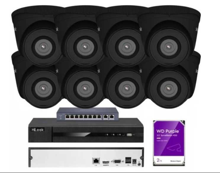 Zestaw monitoring 8x kamer kamera IP Hikvision PoE 4MPX z dyskiem 2TB