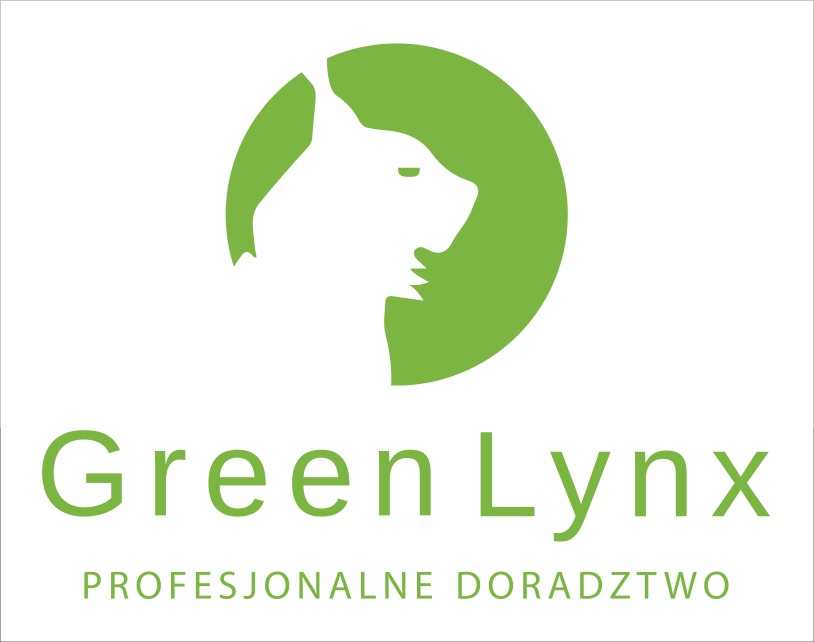 Logo firmy Green Lynx z Tarnobrzega, oferującej profesjonalne doradztwo, z sylwetką rysia w zielonym okręgu.