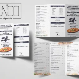 Menu restauracji Hallo Pizza z Pucka, prezentujące ofertę burgerów, sałatek, dań z grilla, pizzy i dań obiadowych, z podanymi cenami i składnikami.