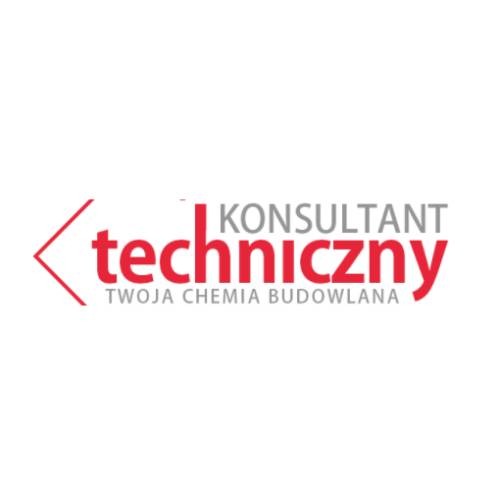 Logo firmy 'Konsultant Techniczny' z hasłem 'Twoja chemia budowlana', czerwono-biała kolorystyka.
