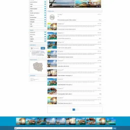 Zrzut ekranu strony internetowej z listą ofert noclegowych z miniaturami zdjęć plaż i domków letniskowych.