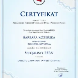 Tytuł PFRN Specjalisty ds. obrotu gruntami inwestycyjnymi.