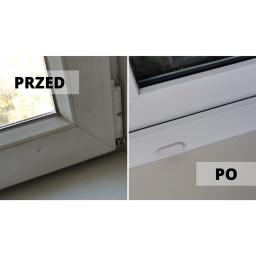 Zdjęcie ramy okiennej przed i po czyszczeniu.