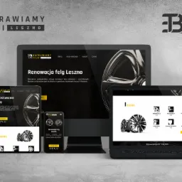 Responsywna strona internetowa firmy Naprawiamy Felgi Leszno wyświetlana na monitorze, laptopie, tablecie i smartfonie, prezentująca ofertę renowacji felg.