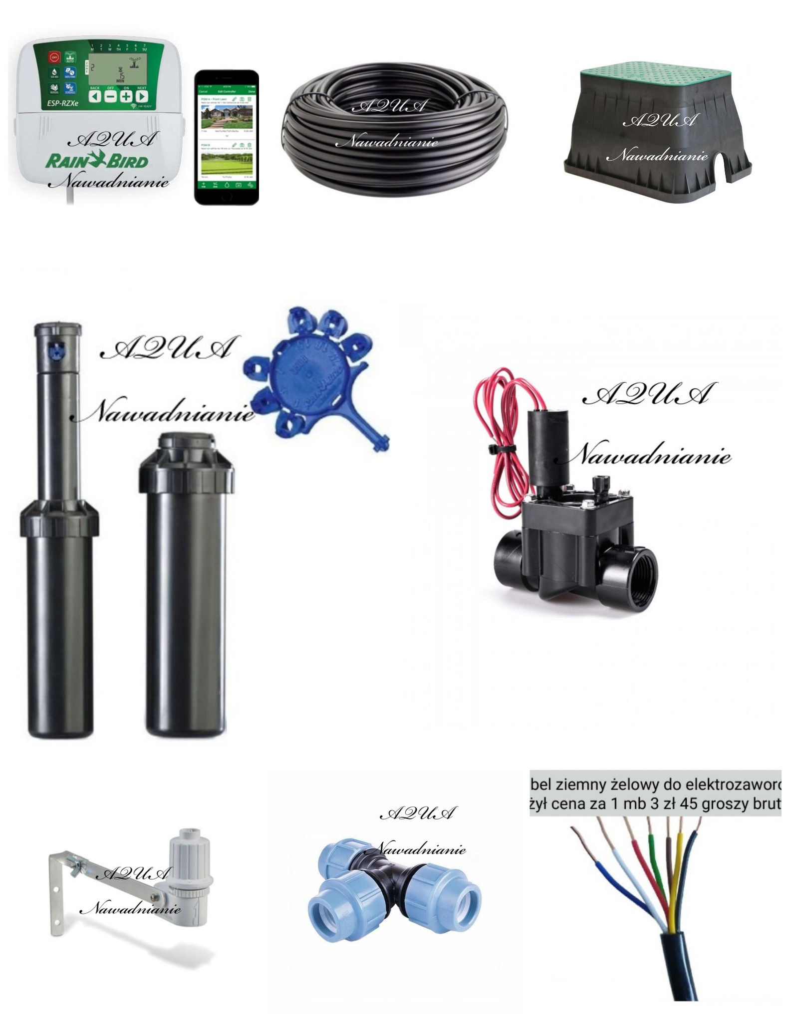 Sprzedaż asortymentu do budowy instalacji nawadniania ogrodów trawników sadów