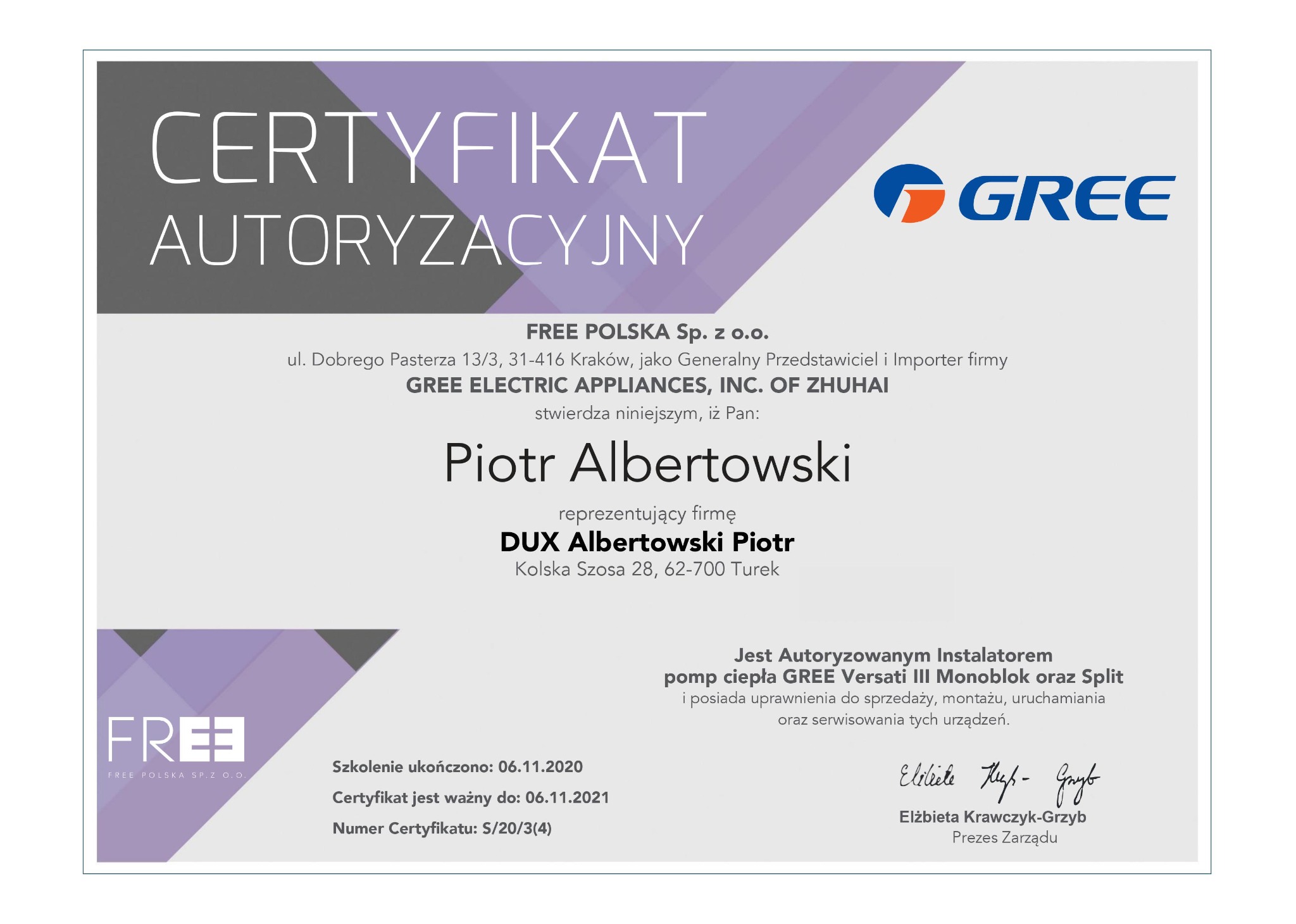 Akredytacja do instalowania pomp ciepła GREE Versati Monoblok oraz Split