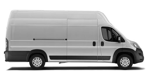 Biały furgon dostawczy z wysokim dachem, widok z boku na białym tle.