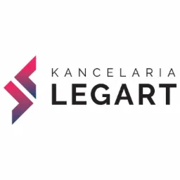 Logo kancelarii Legart z gradientowym symbolem strzałki w lewo i napisem Kancelaria Legart na białym tle.
