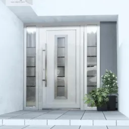 Drzwi wejściowe z elementami ze stali nierdzewnej