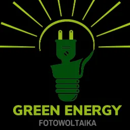 Graficzne logo firmy Green Energy prezentujące żarówkę z wtyczką, symbolizującą energię odnawialną, z napisem 'FOTOWOLTAIKA' poniżej.