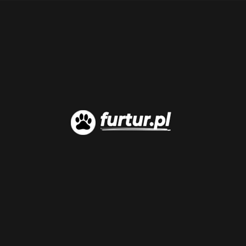 Logo firmy futrur.pl z symbolem łapy zwierzęcia, umieszczone na czarnym tle.