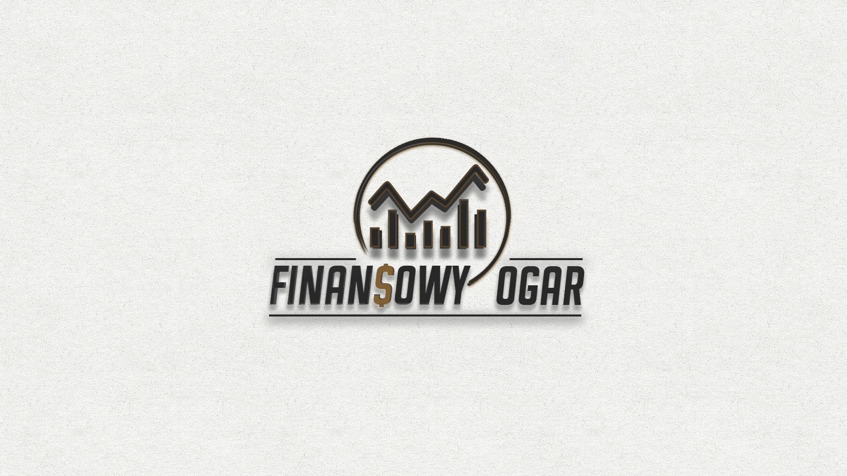 Logo firmy 'Finansowy Ogar' z symbolem wykresu wzrostu w okręgu, na teksturowanym, jasnym tle.