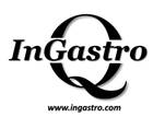Czarno-białe logo firmy InGastro z charakterystycznym elementem litery 'Q' otaczającym nazwę, poniżej adres strony internetowej www.ingastro.com.